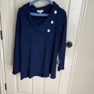 NorthStyle Soft Ribbed Knit Navy Tunic with Cowl Neck.